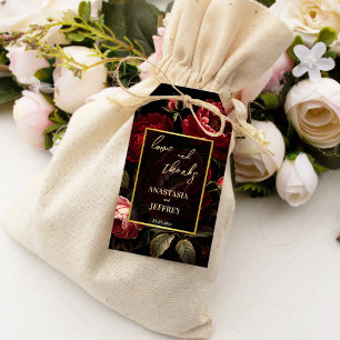 Dark moody vintage roses wedding favours gift tags