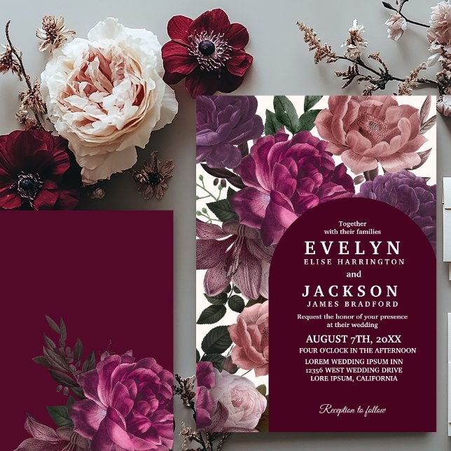 Dark moody Watercolor floral fall Winter Wedding  Invitation (Creator Uploaded)