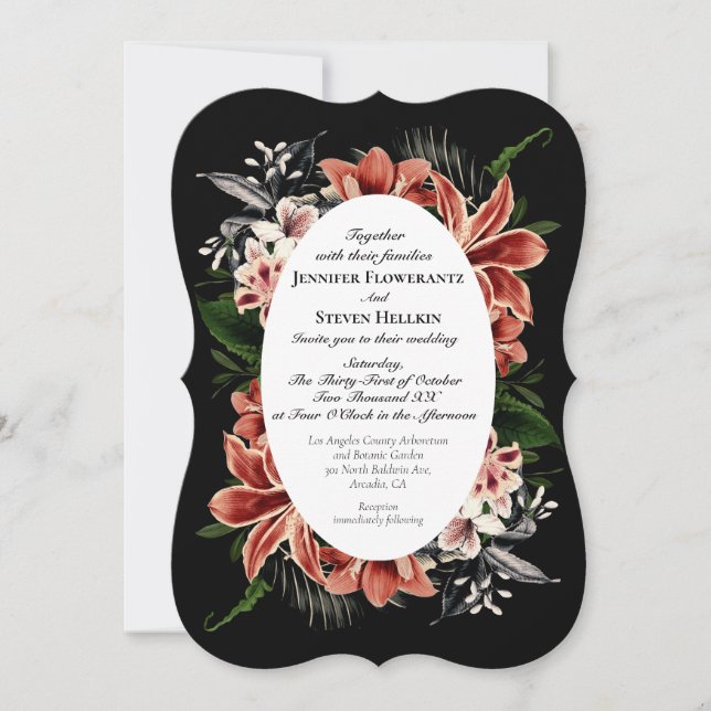 Dark Moody Wedding Invitation QR Code Botanical (Front)