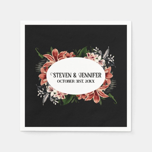 Dark & Moody Wedding Napkins Personalised Names (Front)