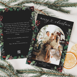 Dark Moody Winter Botanicals Photo Christmas Card 