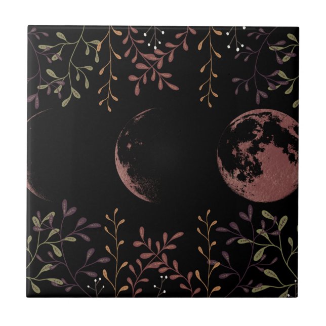 Dark Moon Phases   Ceramic Tile (Front)