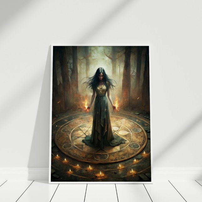 Dark Moon Witch – Ritual Circle Wall Poster (Dark Moon Witch – Ritual Circle Wall Poster in a white frame)