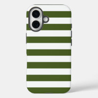 Dark Moss Green and White Stripes