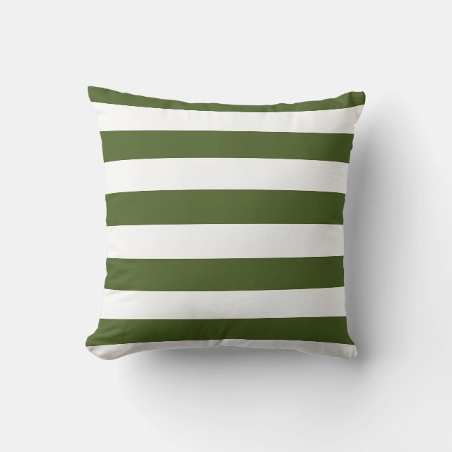 Dark Moss Green and White Stripes Cushion (Front)