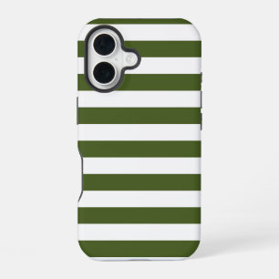 Dark Moss Green and White Stripes iPhone 16 Case