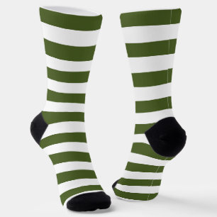 Dark Moss Green and White Stripes Socks