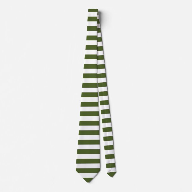 Dark Moss Green and White Stripes Tie (Front)