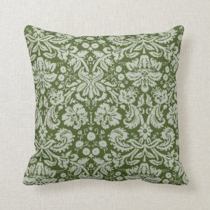 Dark Moss Green Damask Cushion