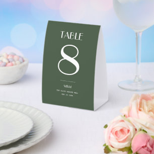 Dark Moss Green Minimalist Scandi Wedding Number