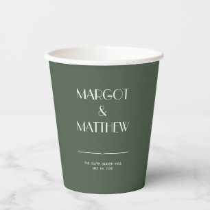 Dark Moss Green Minimalist Scandi Wedding Paper Cups
