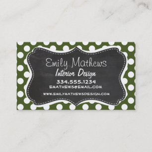 Dark Moss Green Polka Dots Business Card