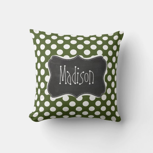 Dark Moss Green Polka Dots Cushion (Front)