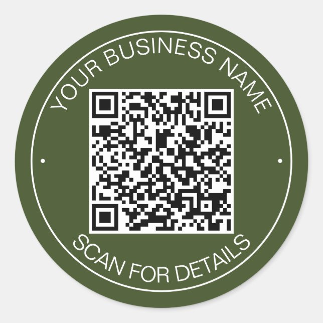 Dark Moss Green QR Code Smart Contact Classic Round Sticker (Front)