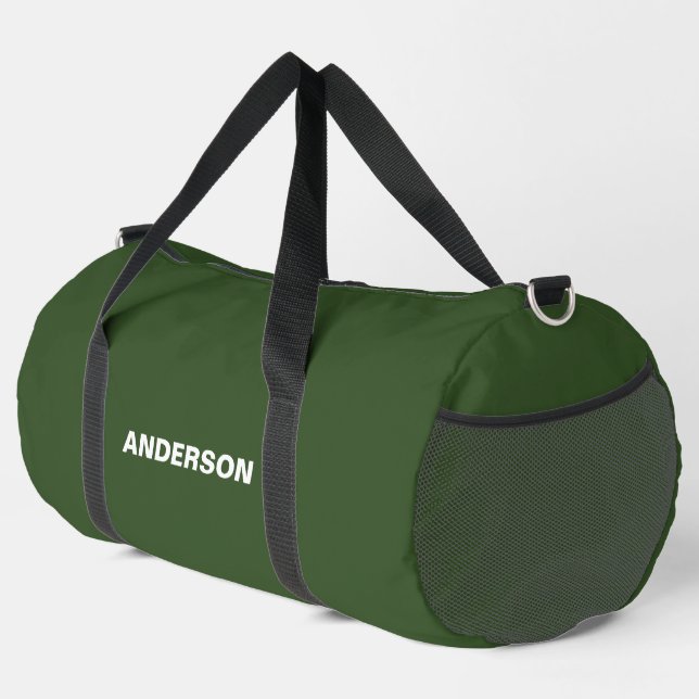 Dark Moss Green Solid Colour Custom name  Duffle Bag (Right Corner)