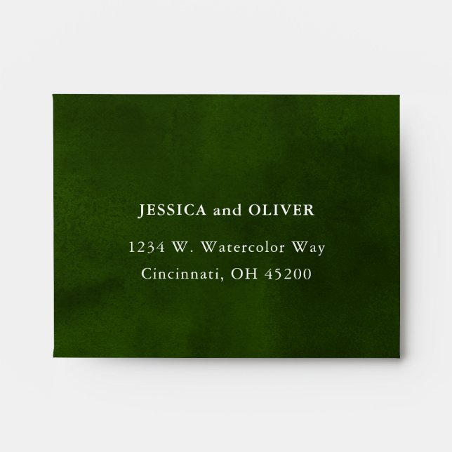 Dark Moss Green Watercolor Wedding RSVP Envelope (Front)