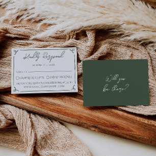Dark Moss Green Whimsical Boho Modern Wedding  RSVP Card