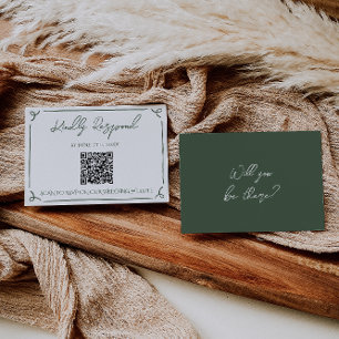 Dark Moss Green Whimsical Boho QR Code Wedding  RSVP Card