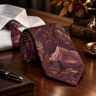 Dark Mountain Botanical Autumn Pattern Tie