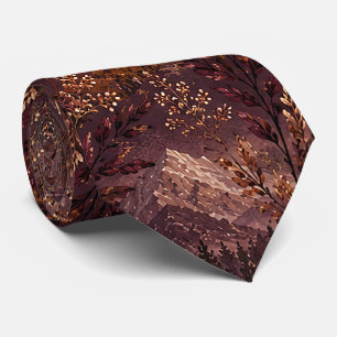 Dark Mountain Botanical Autumn Pattern Tie