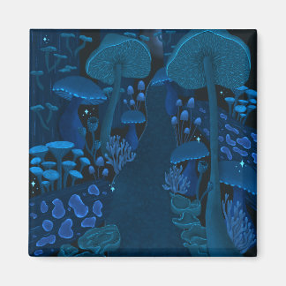 Dark Mushroom Fantasy Navy Blue Magnet