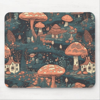 Dark Mushroom Forest Village Mouse Pad