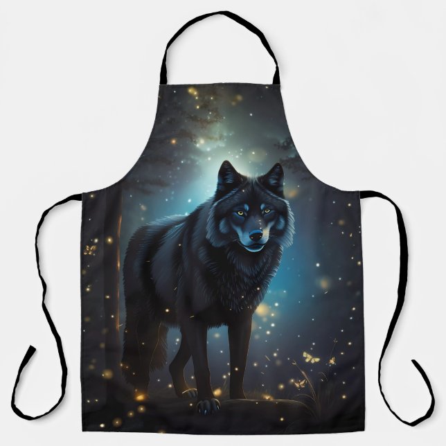 Dark Mysterious Black Wolf  Apron (Front)