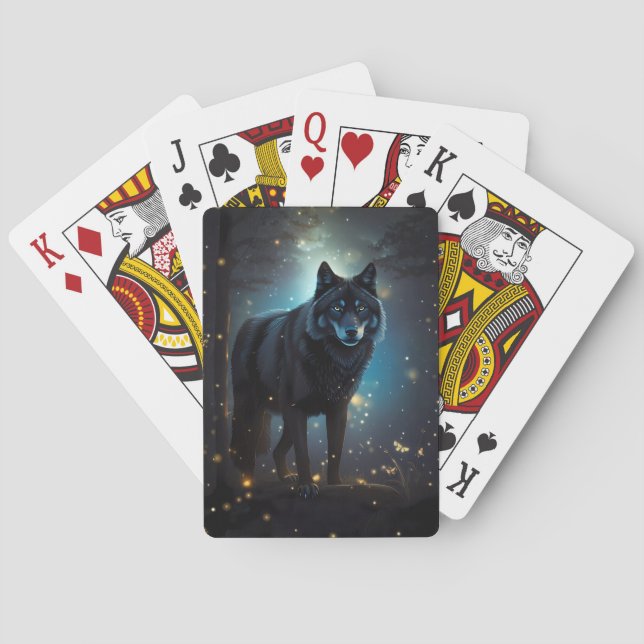 Dark Mysterious Black Wolf  Playing Cards (Back)