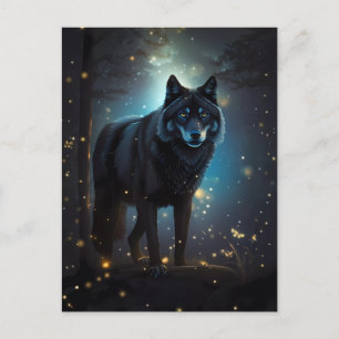 Dark Mysterious Black Wolf  Postcard