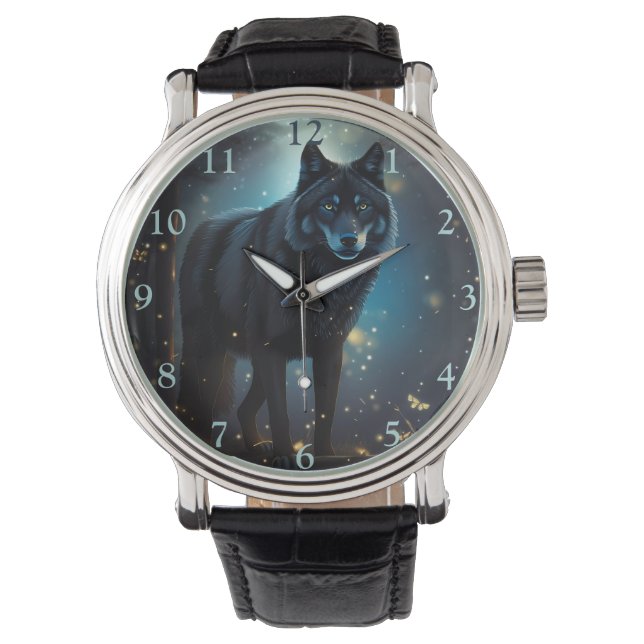 Dark Mysterious Black Wolf  Watch (Front)