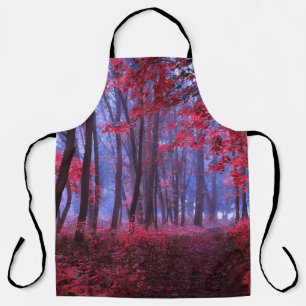 Dark mysterious forest in pink tones. Mystical aut Apron