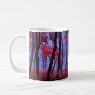Dark mysterious forest in pink tones. Mystical aut Coffee Mug