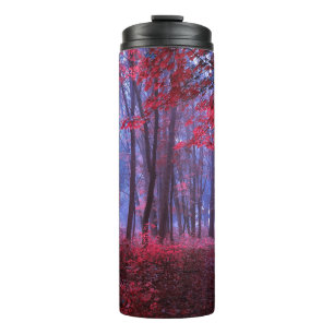 Dark mysterious forest in pink tones. Mystical aut Thermal Tumbler