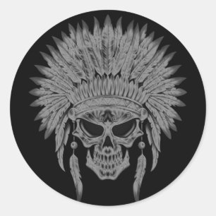 Dark Native Skull Classic Round Sticker