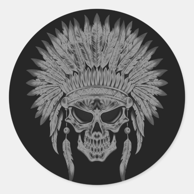 Dark Native Skull Classic Round Sticker (Front)