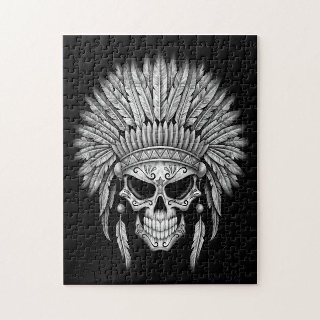 Dark Native Sugar Skull with Headdress Jigsaw Puzzle (Vertical)