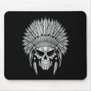 Dark Native Sugar Skull with Headdress Mouse Pad