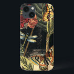 Dark Nature Scene by Vision Studio iPhone 13 Case<br><div class="desc">This dark nature scene shows a couple of butterflies and a dragonfly congregating above deep green leaves and a beautiful flower. You can almost hear the beating of wings as you study the piece. If you enjoy nature you'll enjoy this painting. Buy your copy today!</div>