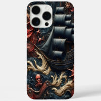 Dark Nautical Adventure With Pirate Ship and Waves