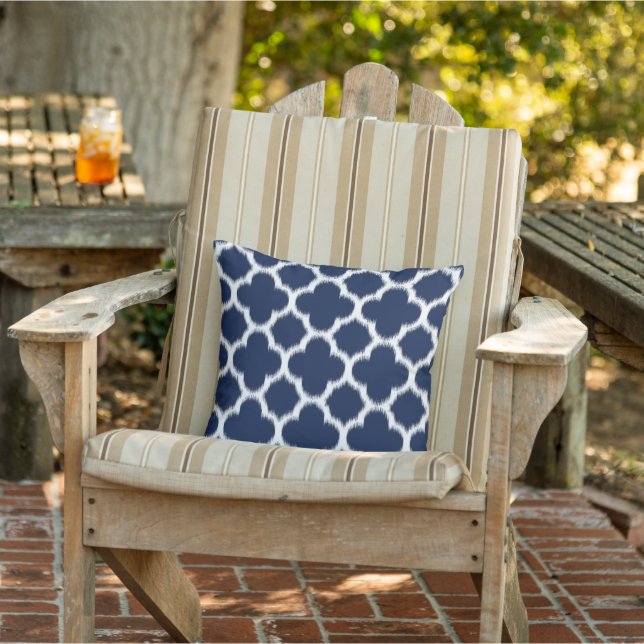 Dark Nautical Navy Blue Ikat Quatrefoil Pattern  Cushion (Chair)