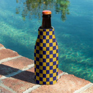Dark Navy and Mustard Yellow Chequerboard Bottle Cooler