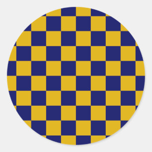 Dark Navy and Mustard Yellow Chequerboard Classic Round Sticker