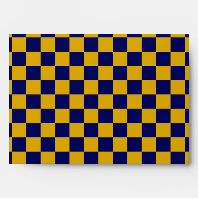 Dark Navy and Mustard Yellow Chequerboard Envelope (Front)