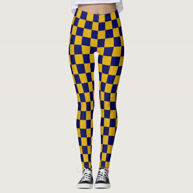 Dark Navy and Mustard Yellow Chequerboard Leggings (Front)