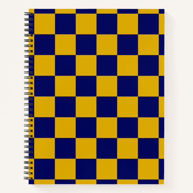 Dark Navy and Mustard Yellow Chequerboard Notebook (Front)