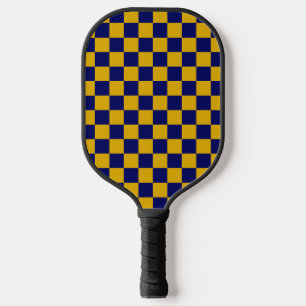 Dark Navy and Mustard Yellow Chequerboard Pickleball Paddle