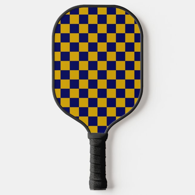 Dark Navy and Mustard Yellow Chequerboard Pickleball Paddle (Front)