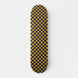 Dark Navy and Mustard Yellow Chequerboard Skateboard
