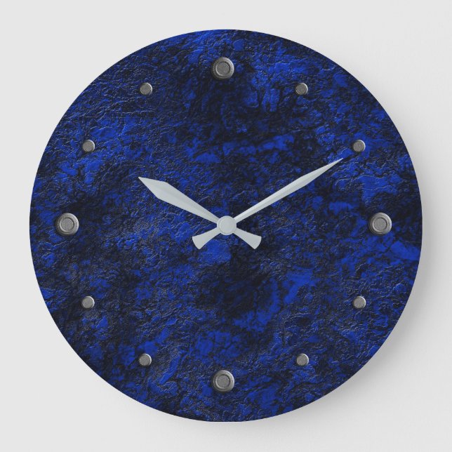 Dark navy black stone marble granite textured prin large clock (Front)