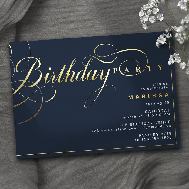 Dark Navy Blue and Gold | Modern Vintage Birthday (Creator Uploaded)